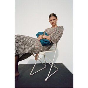 Zara ZW Collection plaid check Linen Blend LS midi dress bloggers favorite LS S